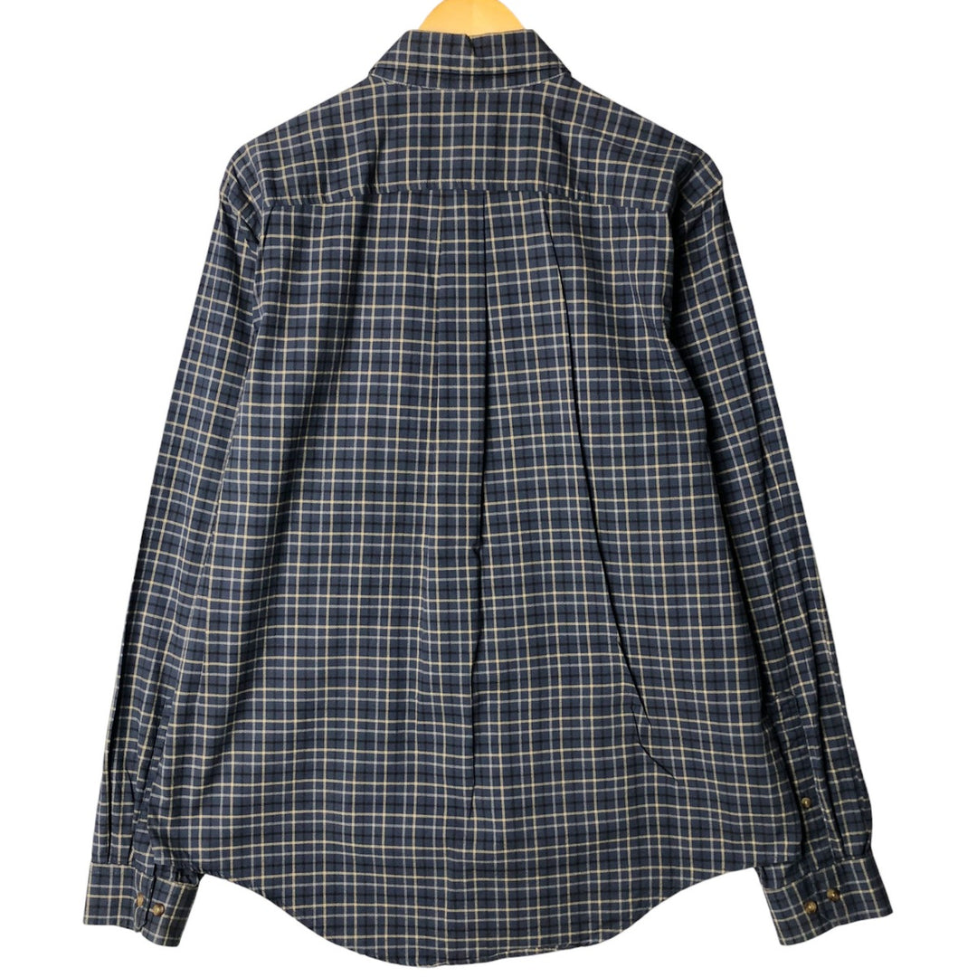Eddie Bauer Long Sleeve Button-Down Check Shirt, Men's Size L cotton Navy blue Vintage Second Hand