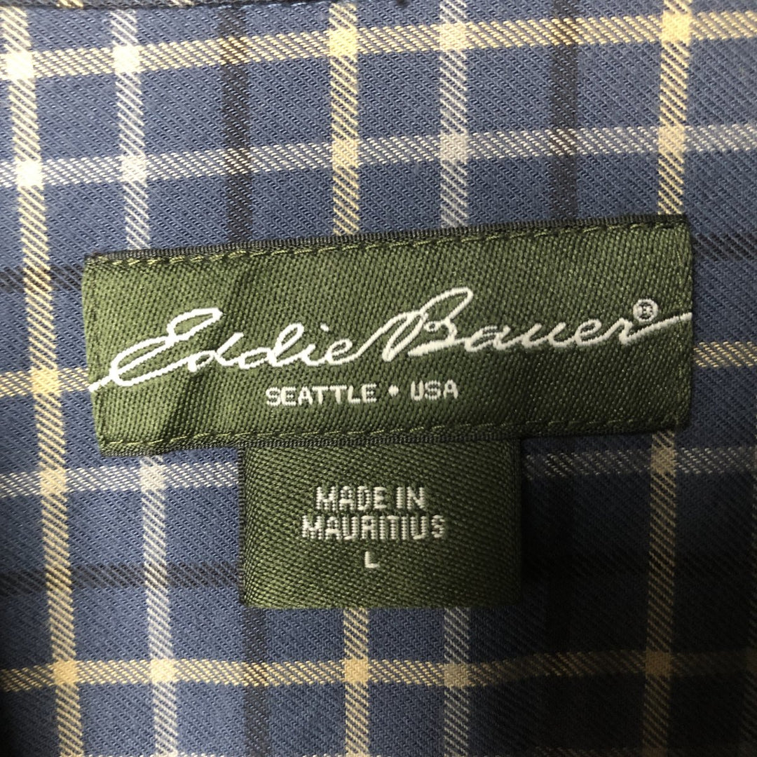 Eddie Bauer Long Sleeve Button-Down Check Shirt, Men's Size L cotton Navy blue Vintage Second Hand