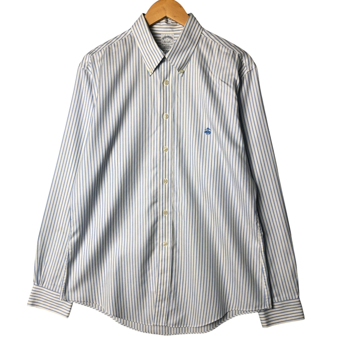 Brooks Brothers Men's Long Sleeve Button-Down Striped Shirt, Size L cotton Blue type light blue Vintage Second Hand