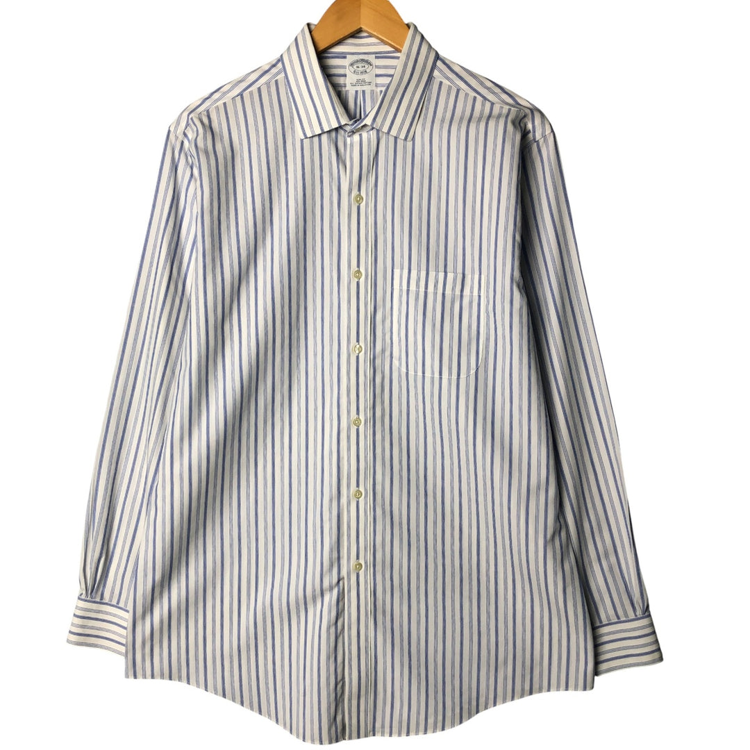 Brooks Brothers Milano Wide Collar Long Sleeve Cotton Striped Shirt, Men's Size L cotton white type Vintage Second Hand