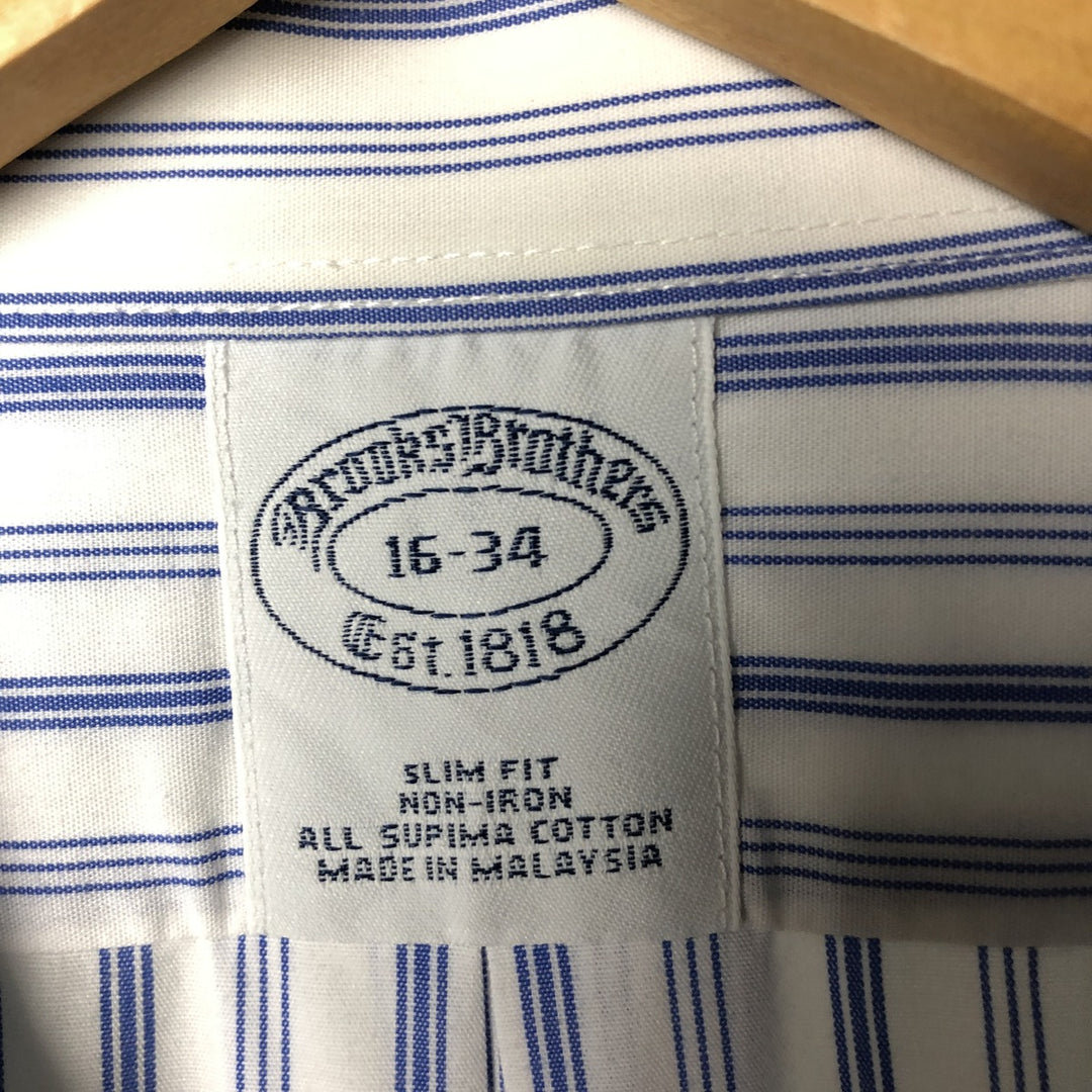 Brooks Brothers Milano Wide Collar Long Sleeve Cotton Striped Shirt, Men's Size L cotton white type Vintage Second Hand