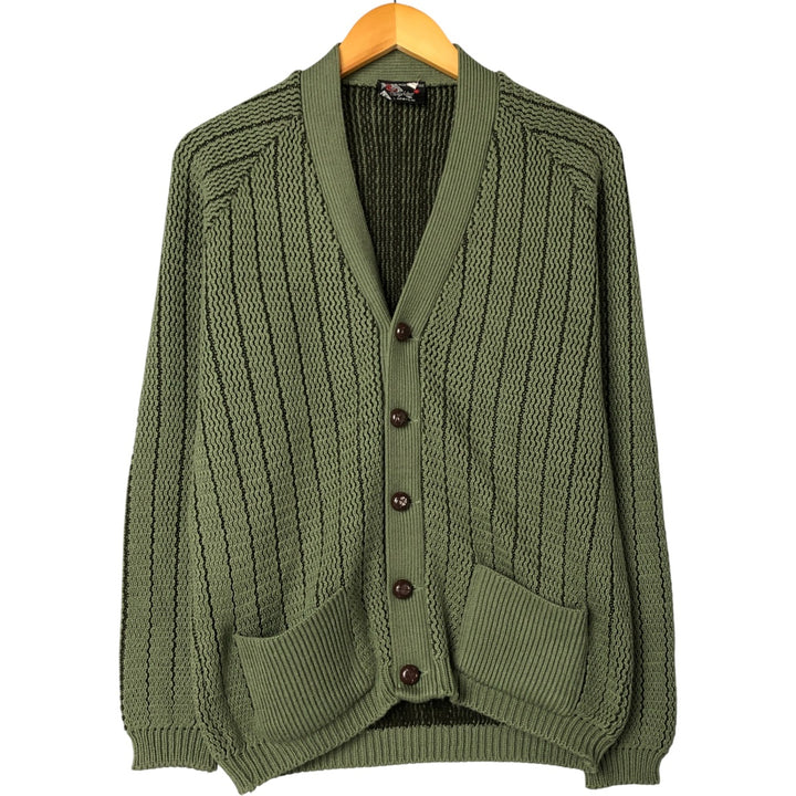Sleightex Stripe Pattern Acrylic Knit Cardigan, Made in the UK, Men's Size Medium acrylic Khaki type sage green Vintage Second Hand