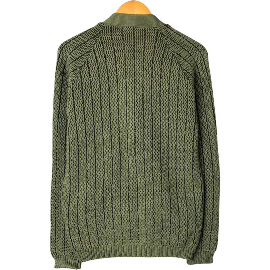 Sleightex Stripe Pattern Acrylic Knit Cardigan, Made in the UK, Men's Size Medium acrylic Khaki type sage green Vintage Second Hand