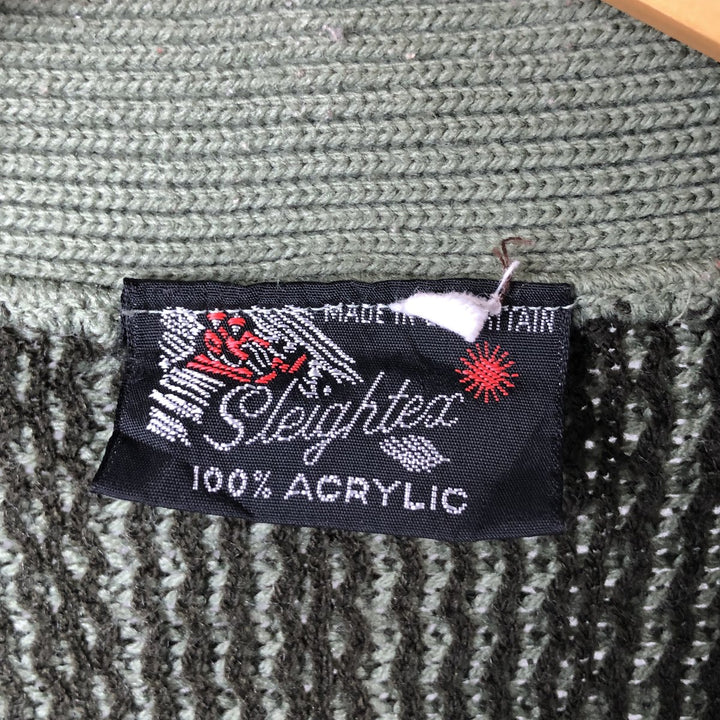 Sleightex Stripe Pattern Acrylic Knit Cardigan, Made in the UK, Men's Size Medium acrylic Khaki type sage green Vintage Second Hand