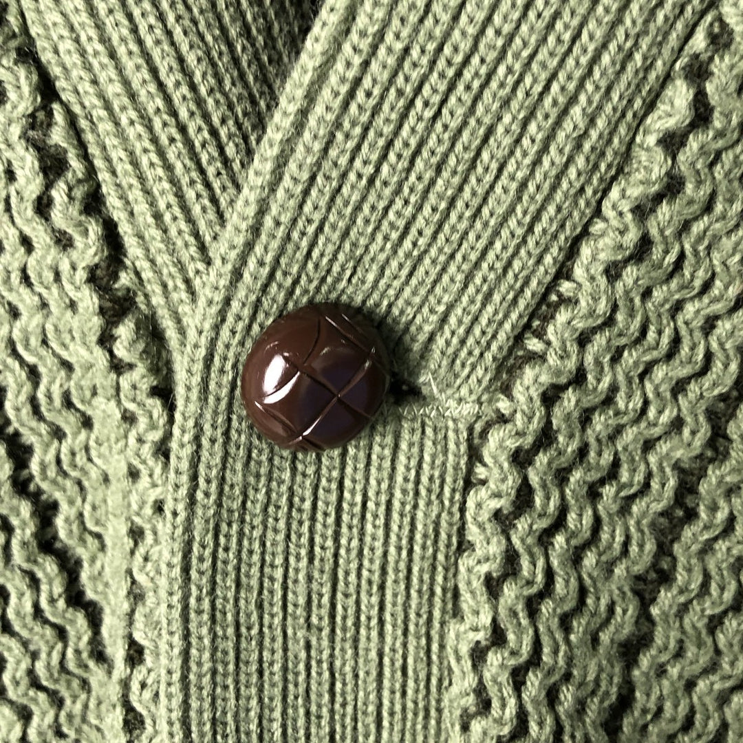 Sleightex Stripe Pattern Acrylic Knit Cardigan, Made in the UK, Men's Size Medium acrylic Khaki type sage green Vintage Second Hand