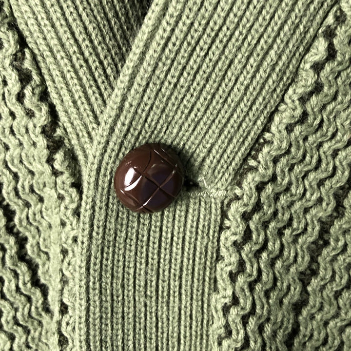 Sleightex Stripe Pattern Acrylic Knit Cardigan, Made in the UK, Men's Size Medium acrylic Khaki type sage green Vintage Second Hand