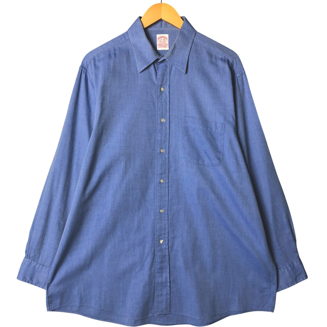 Brooks Brothers Est. 1818 Herringbone Long Sleeve Cotton Shirt, Men's Size XL cotton blue type Vintage Second Hand