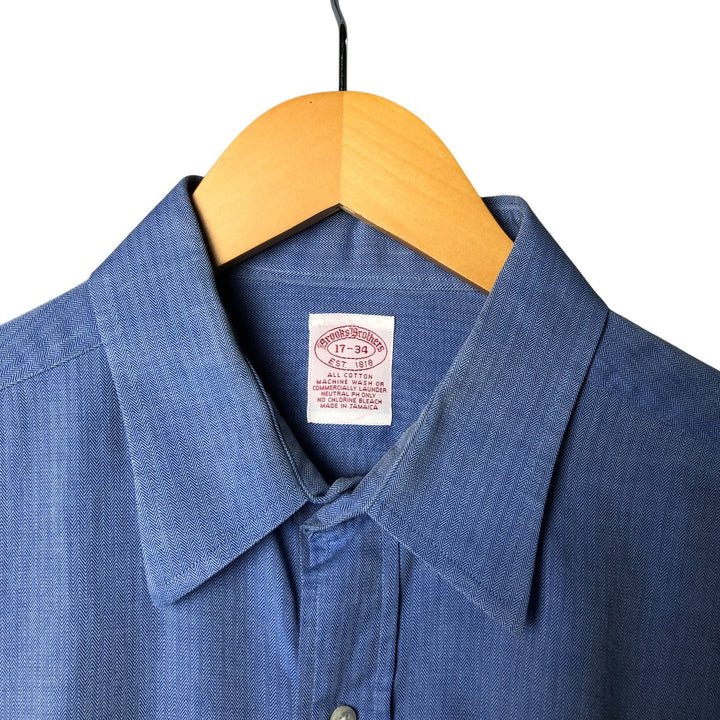 Brooks Brothers Est. 1818 Herringbone Long Sleeve Cotton Shirt, Men's Size XL cotton blue type Vintage Second Hand