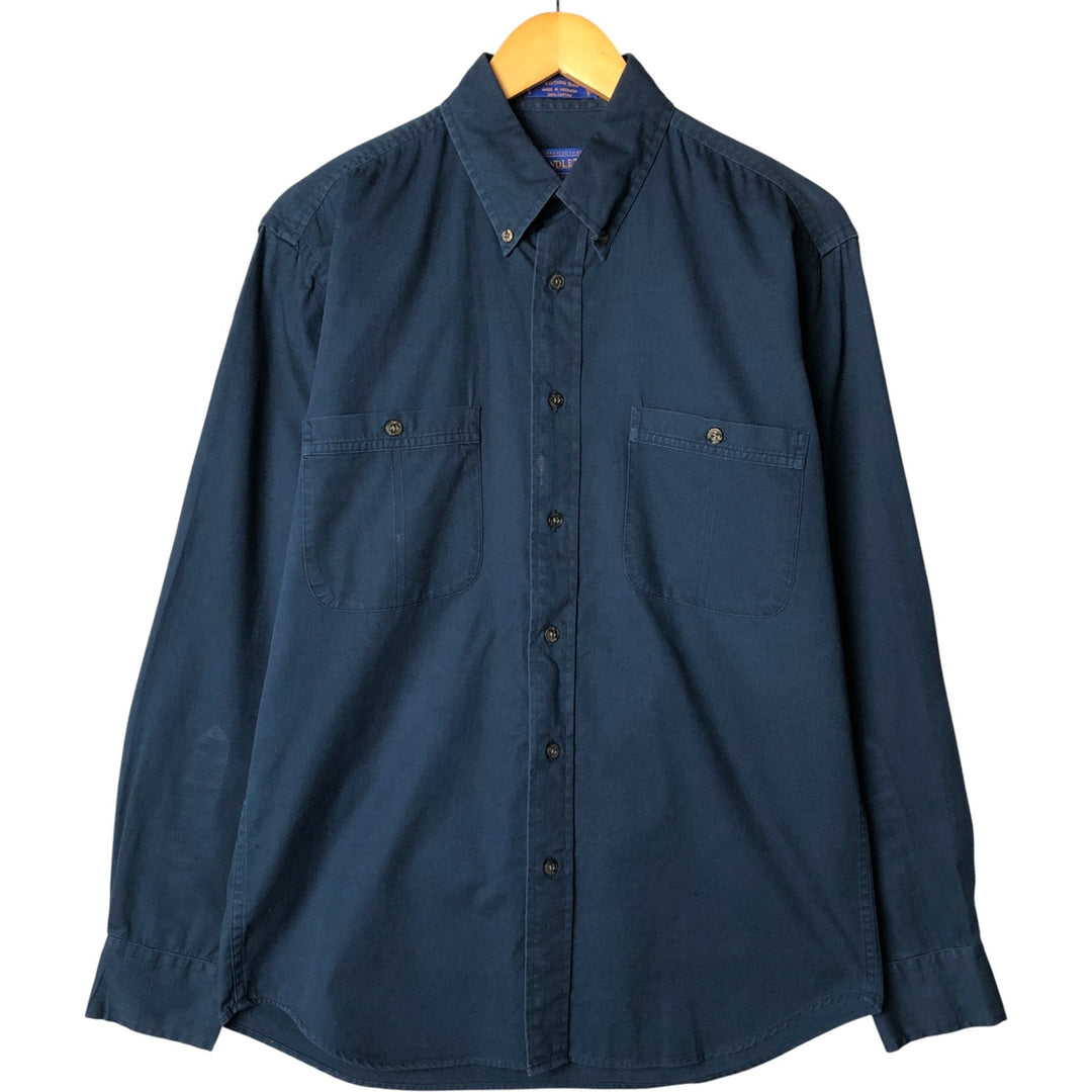 Pendleton long-sleeved button-down shirt, men's size L cotton navy blue type Vintage Second Hand