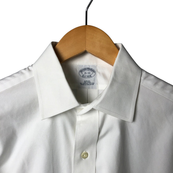 Brooks Brothers Est. 1818 Slim Fit Wide Collar Long Sleeve Cotton Shirt, Men's Size Medium Supima Cotton white type Vintage Second Hand