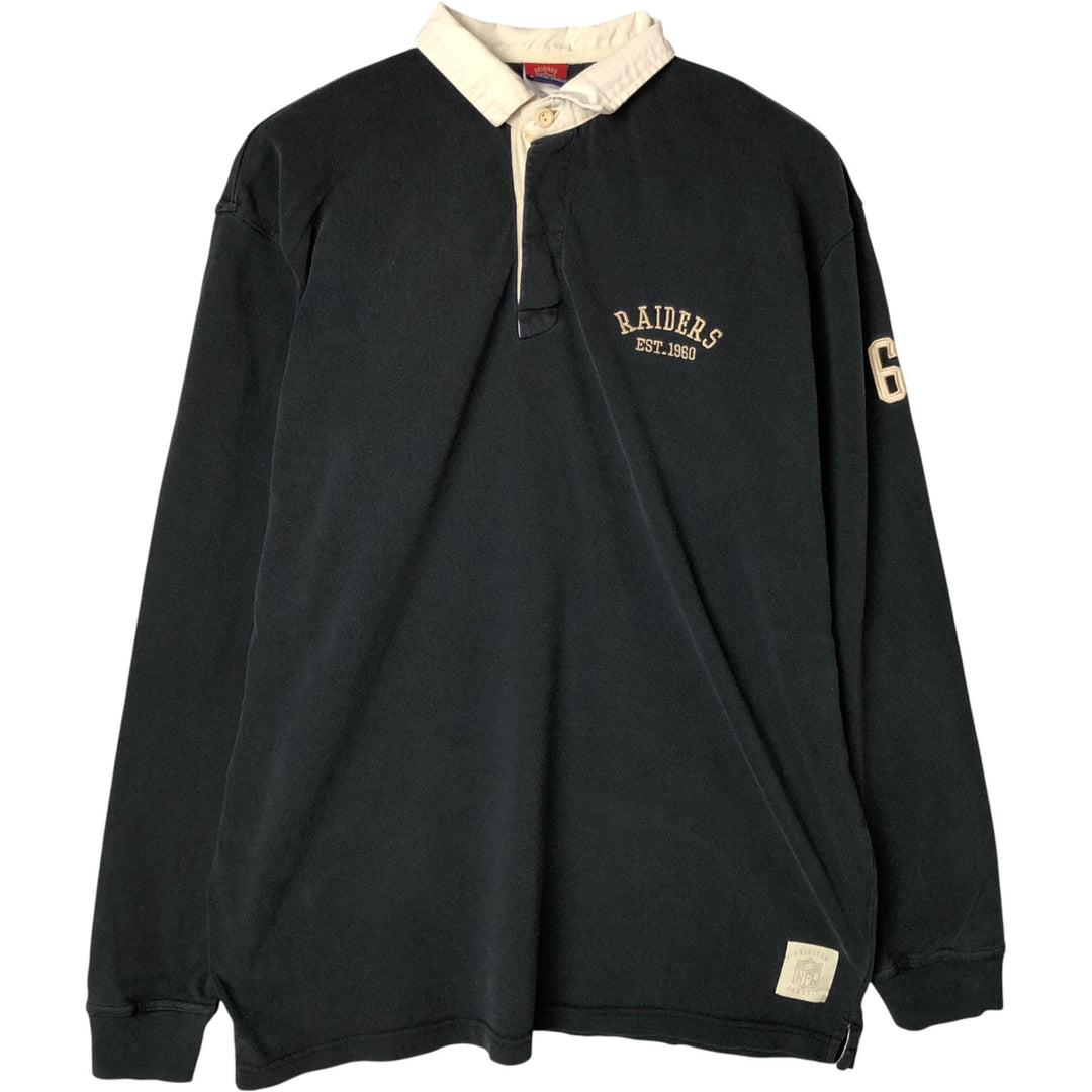 Reebok NFL LAS VEGAS RAIDERS Las Vegas Raiders Long Sleeve Rugby Shirt, Men's Size L cotton black type Vintage Second Hand