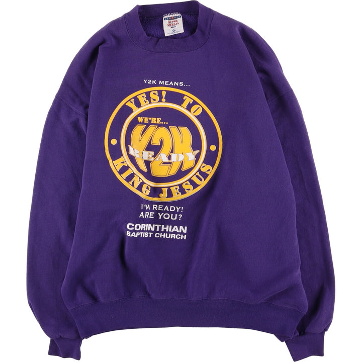 2000'S - Jerzees Printed Sweatshirt, Made in USA, Men's XL cotton purple type Vintage Second Hand