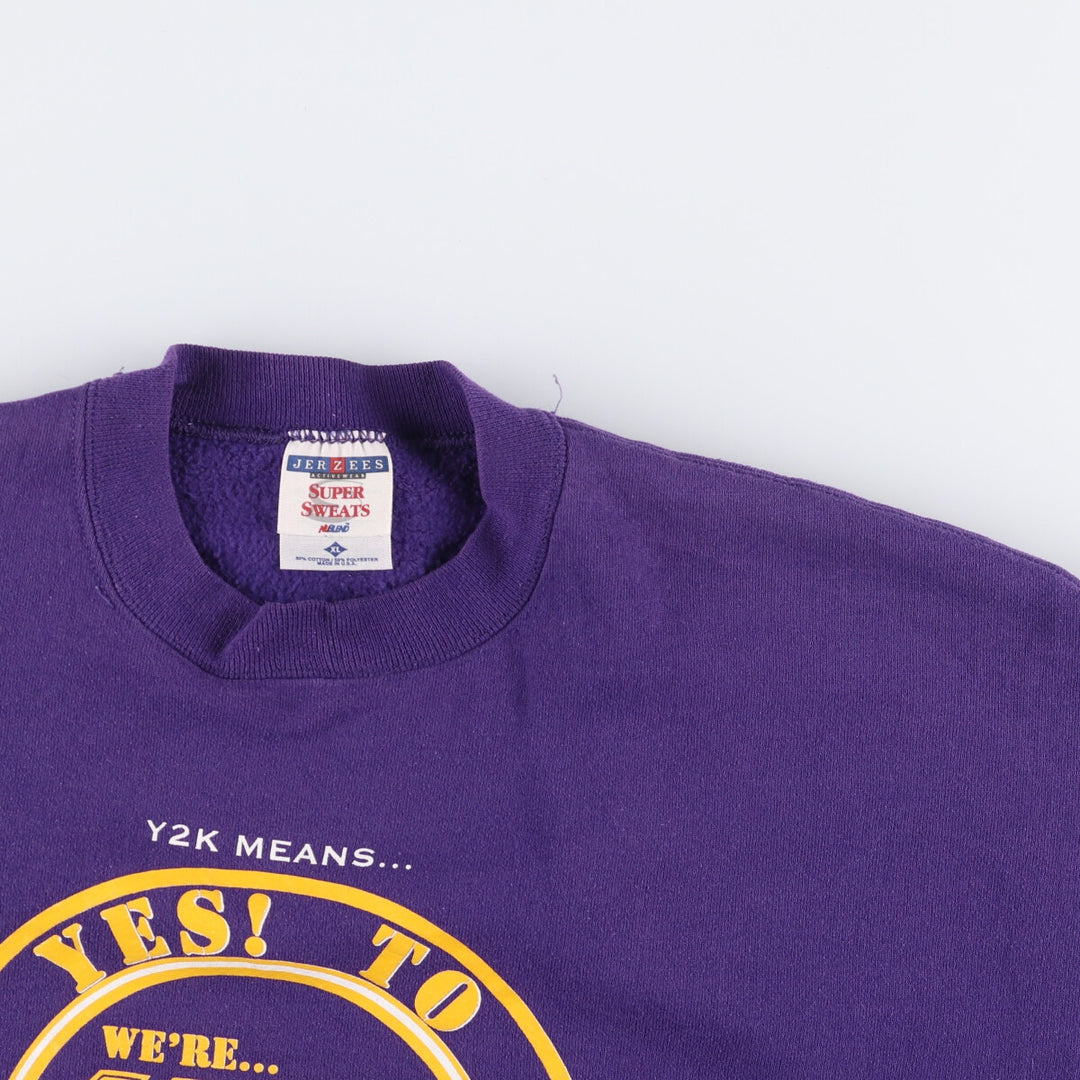 2000'S - Jerzees Printed Sweatshirt, Made in USA, Men's XL cotton purple type Vintage Second Hand