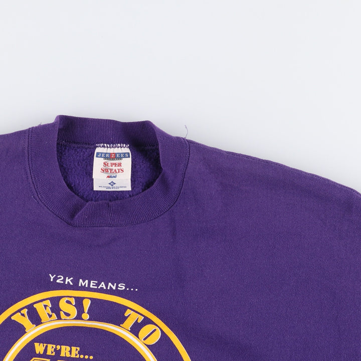 2000'S - Jerzees Printed Sweatshirt, Made in USA, Men's XL cotton purple type Vintage Second Hand