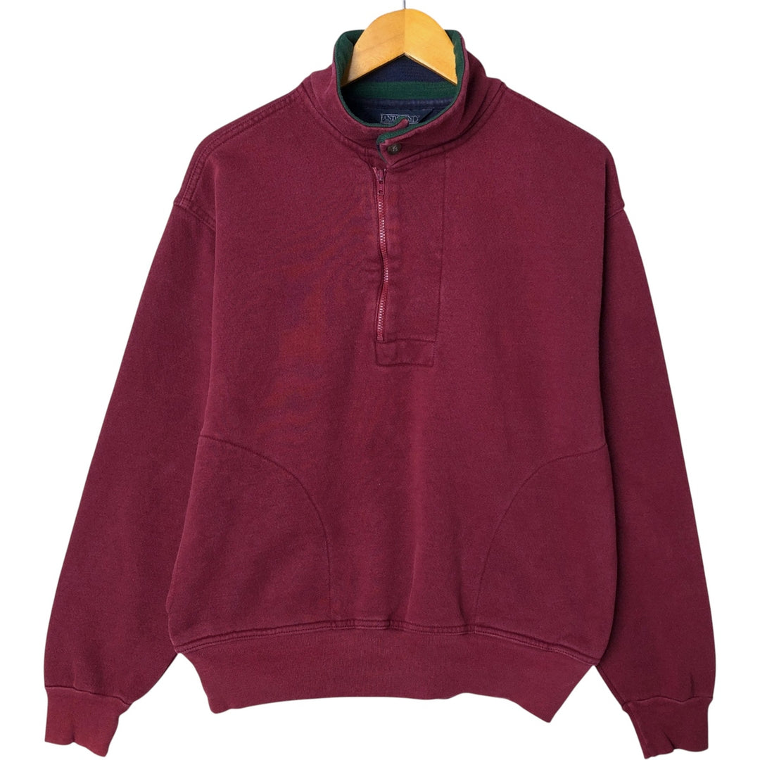 Vintage 90'S Lands'End half-button, half-zip sweatshirt, men's size M unclear burgundy type Vintage Second Hand