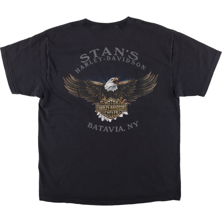 Harley-Davidson Eagle Pattern Motorcycle Bike T-shirt Made in USA Men's L size cotton black type Vintage Second Hand