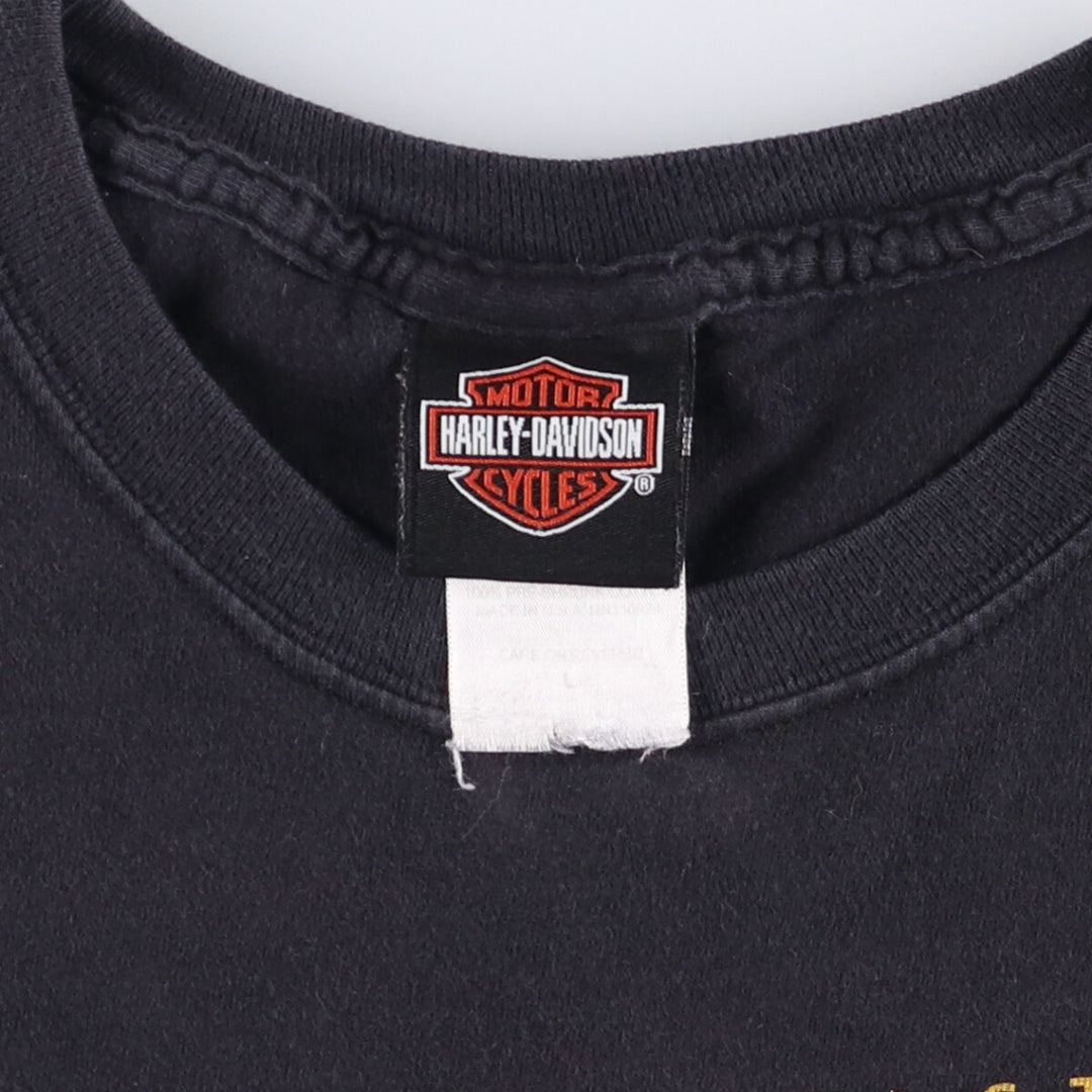 Harley-Davidson Eagle Pattern Motorcycle Bike T-shirt Made in USA Men's L size cotton black type Vintage Second Hand