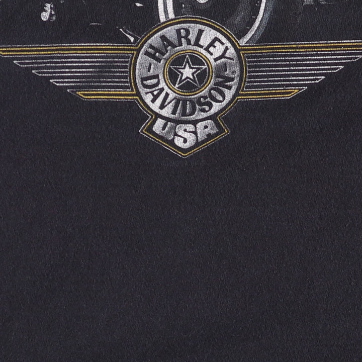 Harley-Davidson Eagle Pattern Motorcycle Bike T-shirt Made in USA Men's L size cotton black type Vintage Second Hand