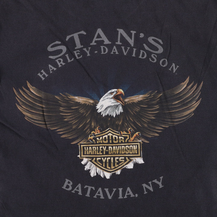 Harley-Davidson Eagle Pattern Motorcycle Bike T-shirt Made in USA Men's L size cotton black type Vintage Second Hand