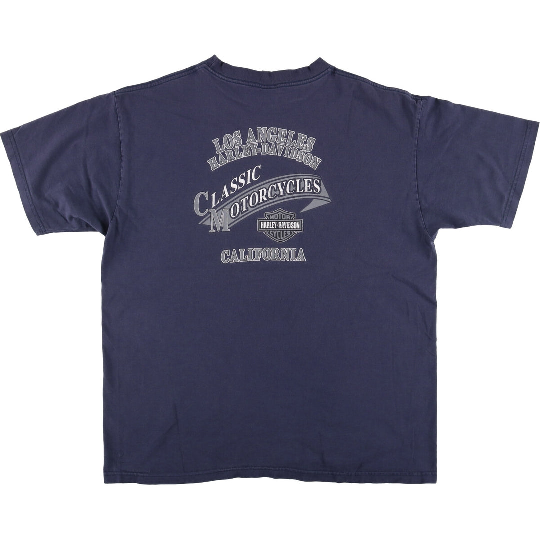 00'S Harley-Davidson Eagle Pattern Motorcycle Bike T-shirt Men's XL cotton navy blue type Vintage Second Hand