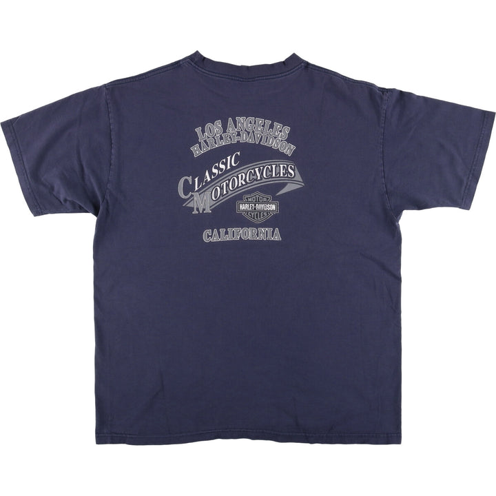 00'S Harley-Davidson Eagle Pattern Motorcycle Bike T-shirt Men's XL cotton navy blue type Vintage Second Hand