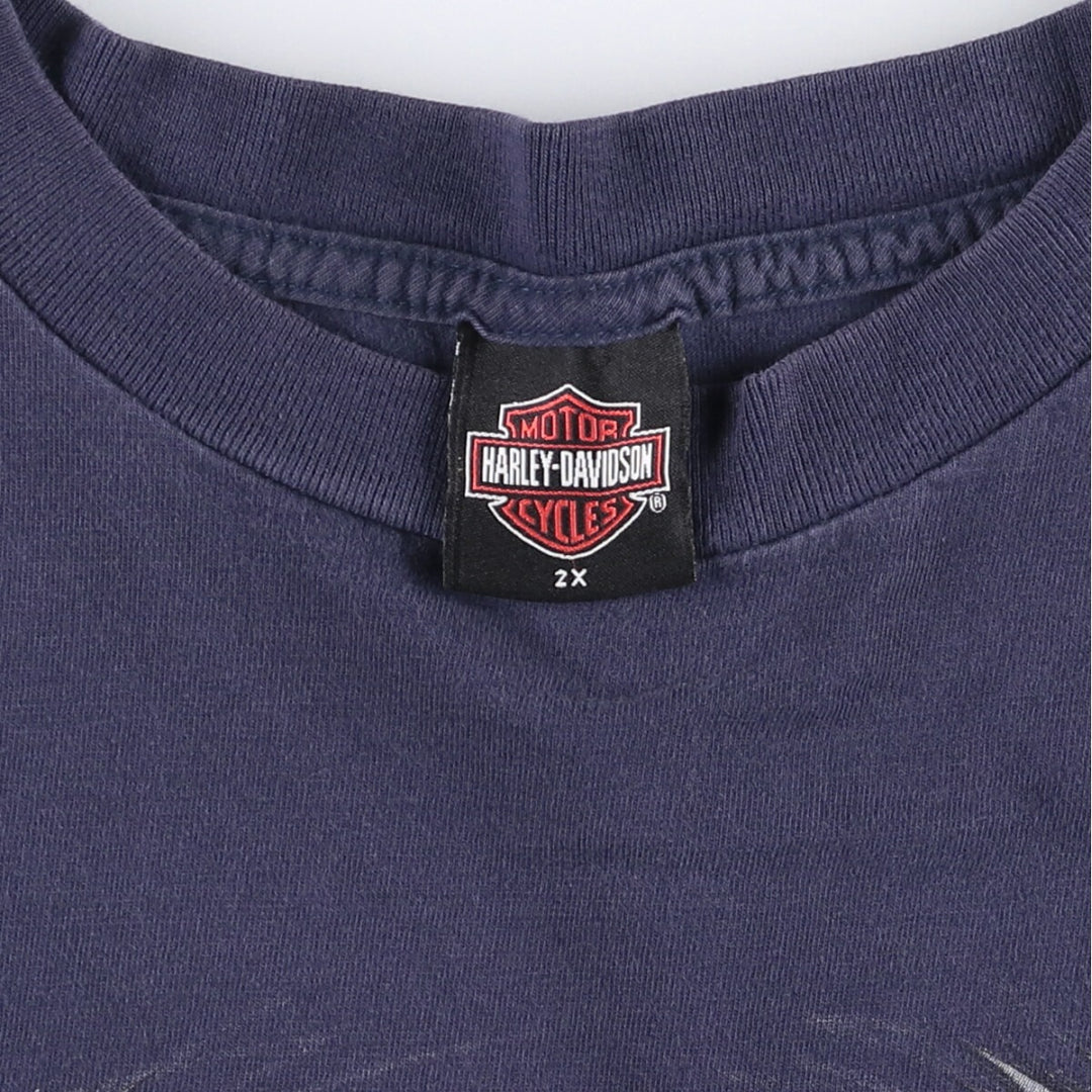 00'S Harley-Davidson Eagle Pattern Motorcycle Bike T-shirt Men's XL cotton navy blue type Vintage Second Hand