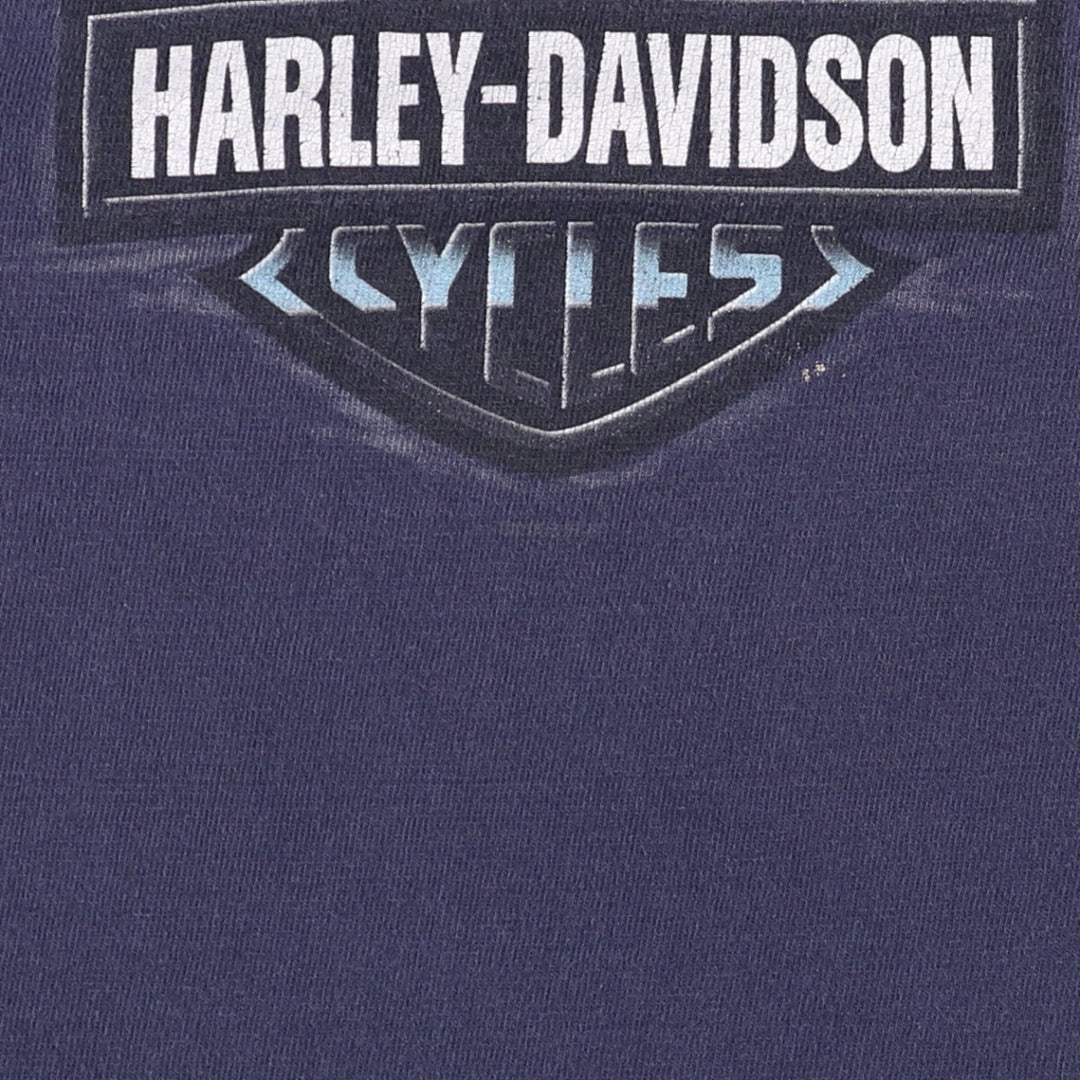 00'S Harley-Davidson Eagle Pattern Motorcycle Bike T-shirt Men's XL cotton navy blue type Vintage Second Hand