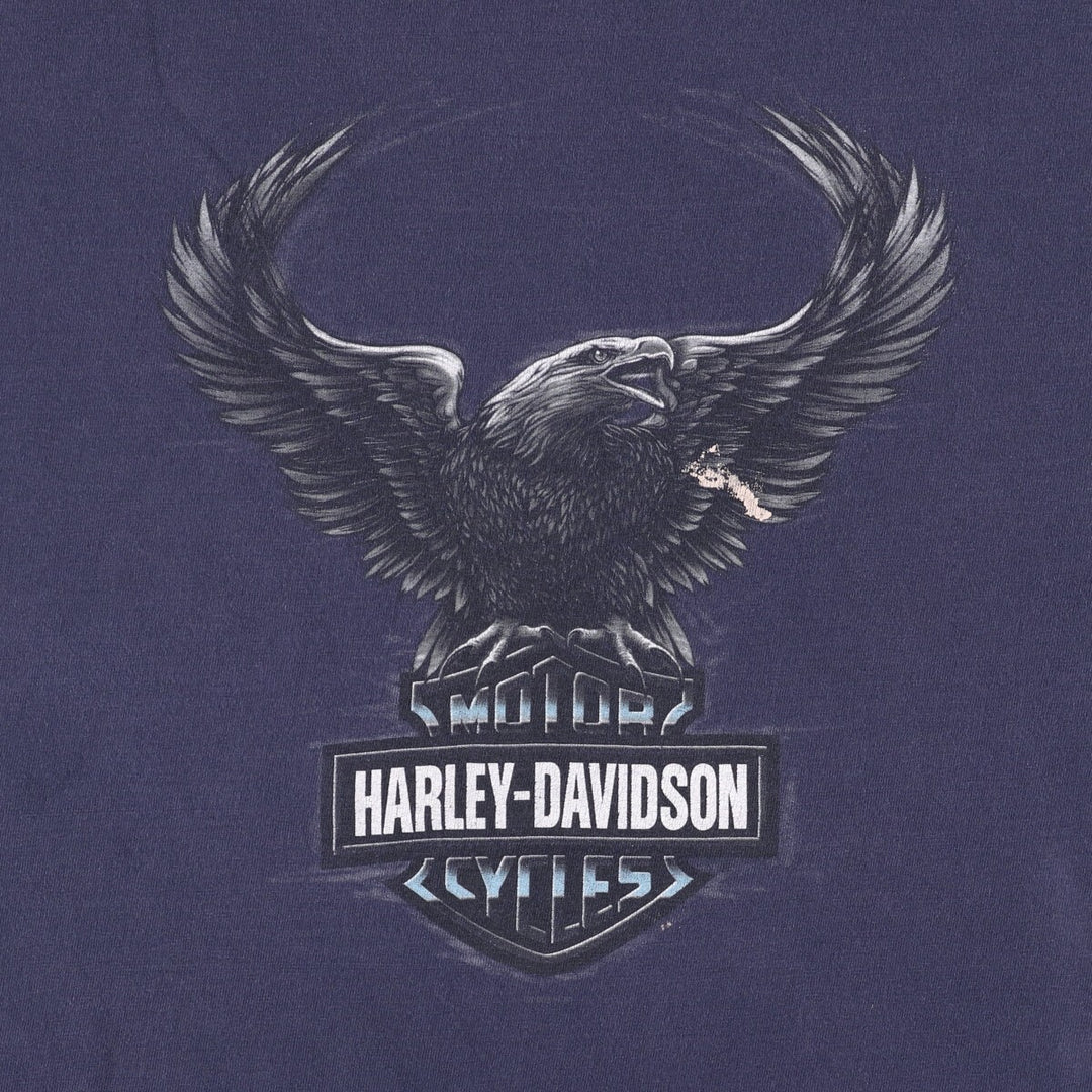 00'S Harley-Davidson Eagle Pattern Motorcycle Bike T-shirt Men's XL cotton navy blue type Vintage Second Hand