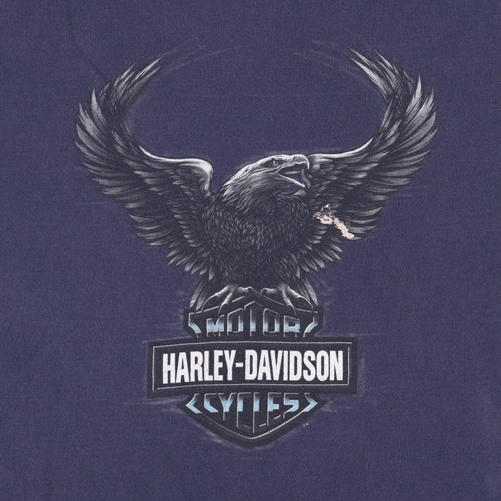 00'S Harley-Davidson Eagle Pattern Motorcycle Bike T-shirt Men's XL cotton navy blue type Vintage Second Hand
