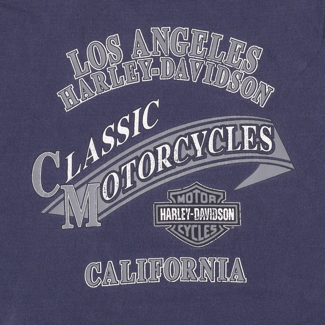 00'S Harley-Davidson Eagle Pattern Motorcycle Bike T-shirt Men's XL cotton navy blue type Vintage Second Hand