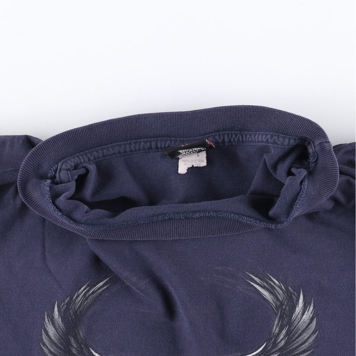 00'S Harley-Davidson Eagle Pattern Motorcycle Bike T-shirt Men's XL cotton navy blue type Vintage Second Hand