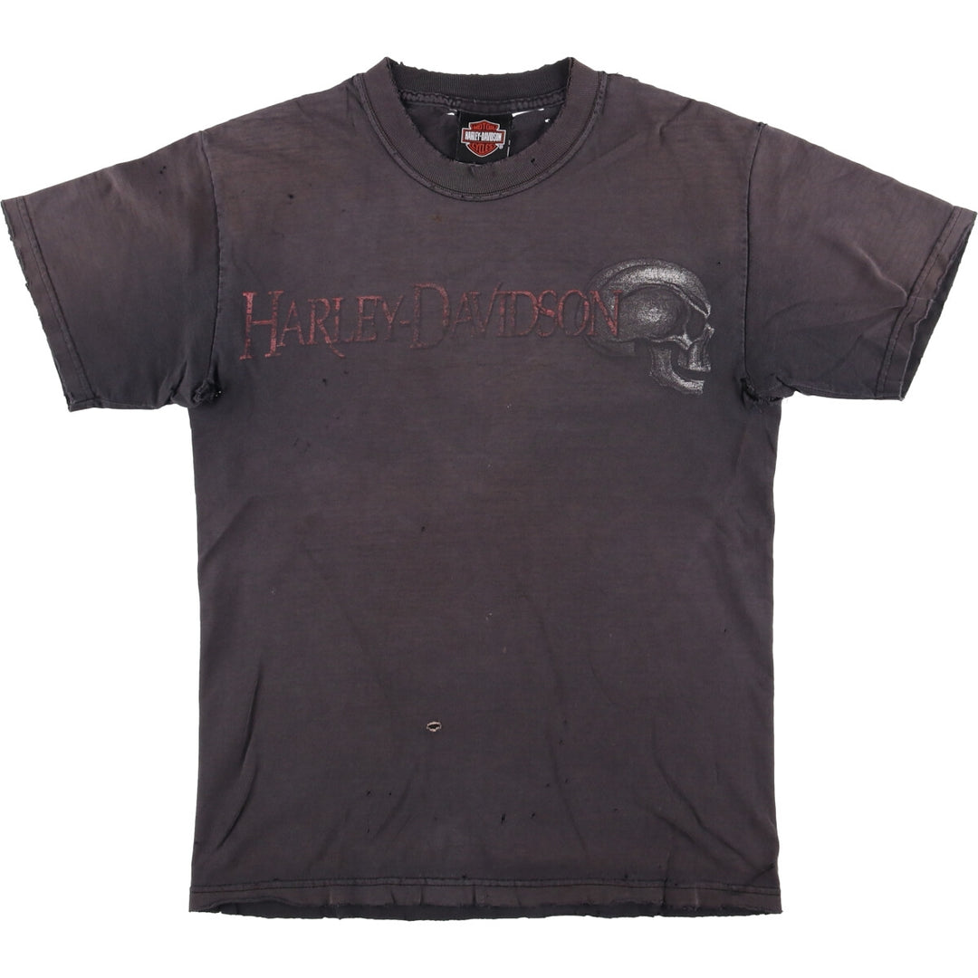 Harley-Davidson Skull Pattern Motorcycle T-Shirt, Made in USA, Men's Size Small cotton black type Vintage Second Hand