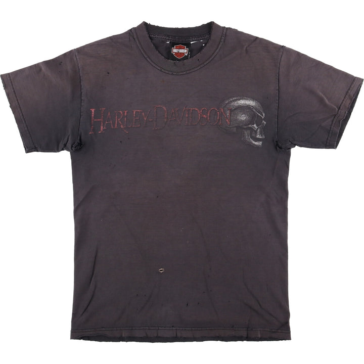 Harley-Davidson Skull Pattern Motorcycle T-Shirt, Made in USA, Men's Size Small cotton black type Vintage Second Hand