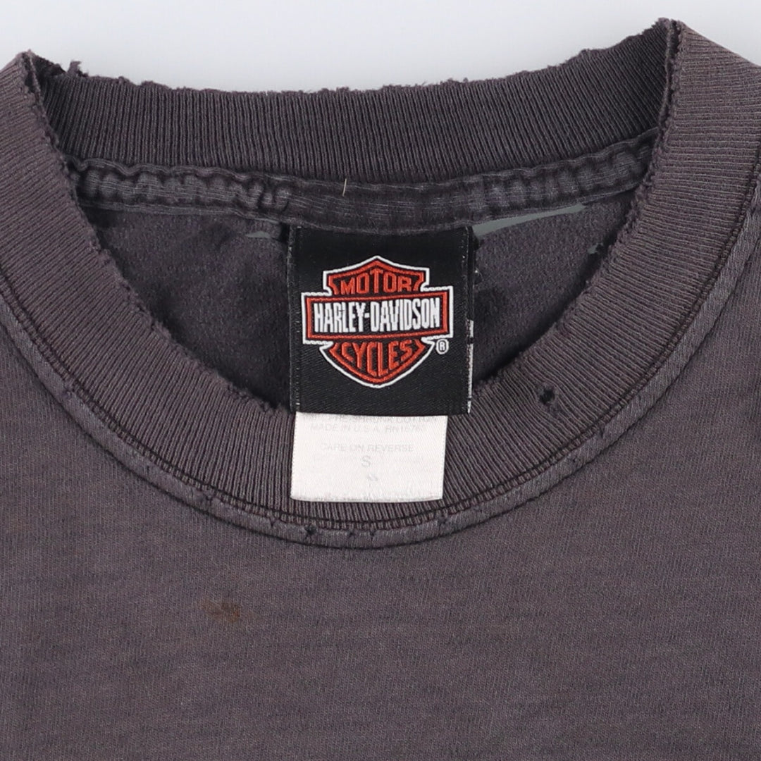 Harley-Davidson Skull Pattern Motorcycle T-Shirt, Made in USA, Men's Size Small cotton black type Vintage Second Hand