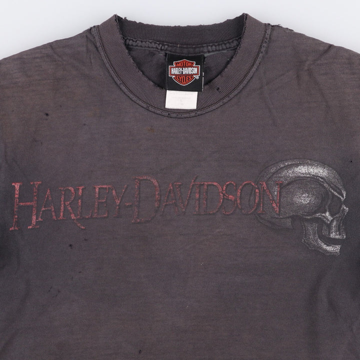 Harley-Davidson Skull Pattern Motorcycle T-Shirt, Made in USA, Men's Size Small cotton black type Vintage Second Hand