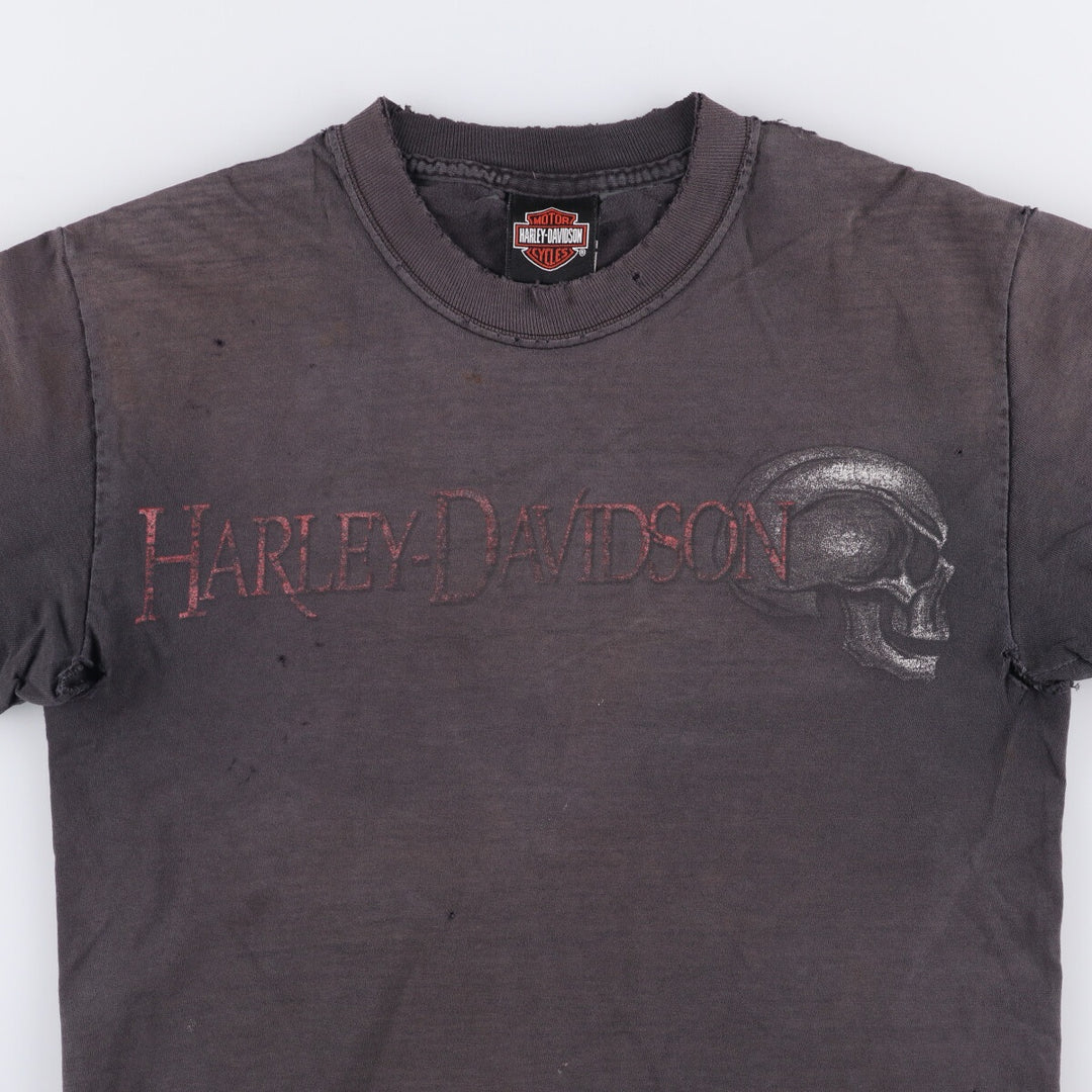 Harley-Davidson Skull Pattern Motorcycle T-Shirt, Made in USA, Men's Size Small cotton black type Vintage Second Hand