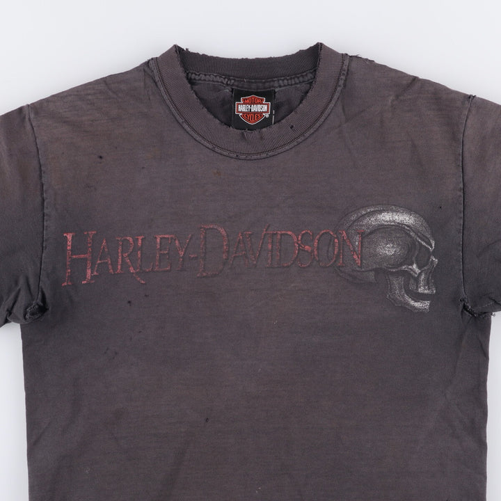 Harley-Davidson Skull Pattern Motorcycle T-Shirt, Made in USA, Men's Size Small cotton black type Vintage Second Hand