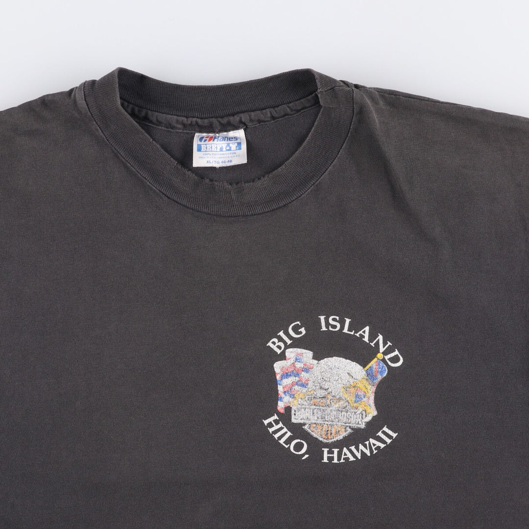 90'S Hanes Blue Tag Harley-Davidson Cut-Off Eagle Pattern Motorcycle Bike T-Shirt, Made in USA, Men's XL cotton black type Vintage Second Hand