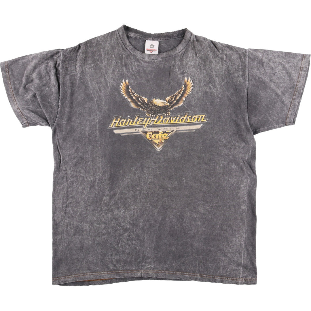 Vintage 90'S Harley-Davidson CAFE Eagle Pattern Motorcycle T-Shirt cotton Charcoal Vintage Second Hand