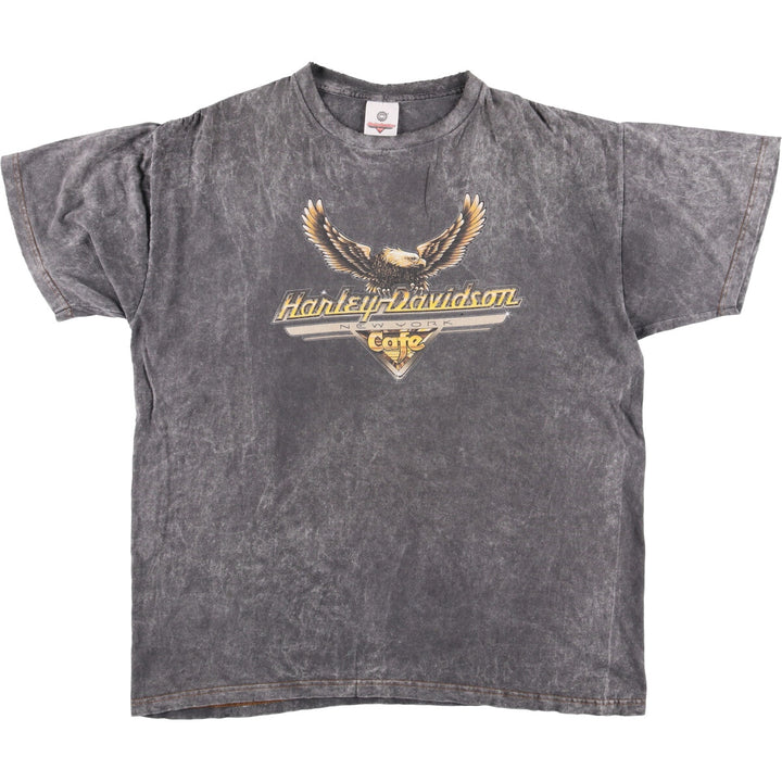 Vintage 90'S Harley-Davidson CAFE Eagle Pattern Motorcycle T-Shirt cotton Charcoal Vintage Second Hand