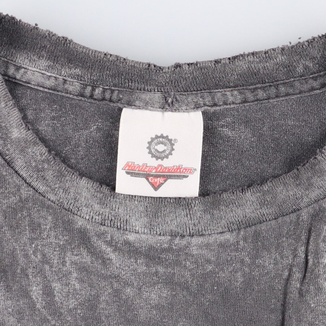 Vintage 90'S Harley-Davidson CAFE Eagle Pattern Motorcycle T-Shirt cotton Charcoal Vintage Second Hand