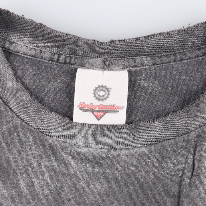 Vintage 90'S Harley-Davidson CAFE Eagle Pattern Motorcycle T-Shirt cotton Charcoal Vintage Second Hand