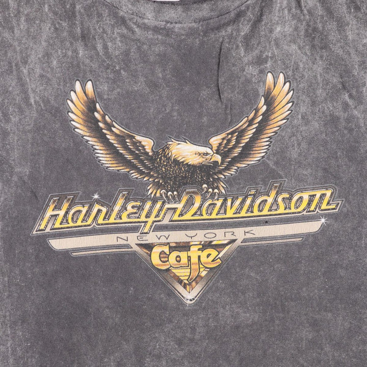 Vintage 90'S Harley-Davidson CAFE Eagle Pattern Motorcycle T-Shirt cotton Charcoal Vintage Second Hand