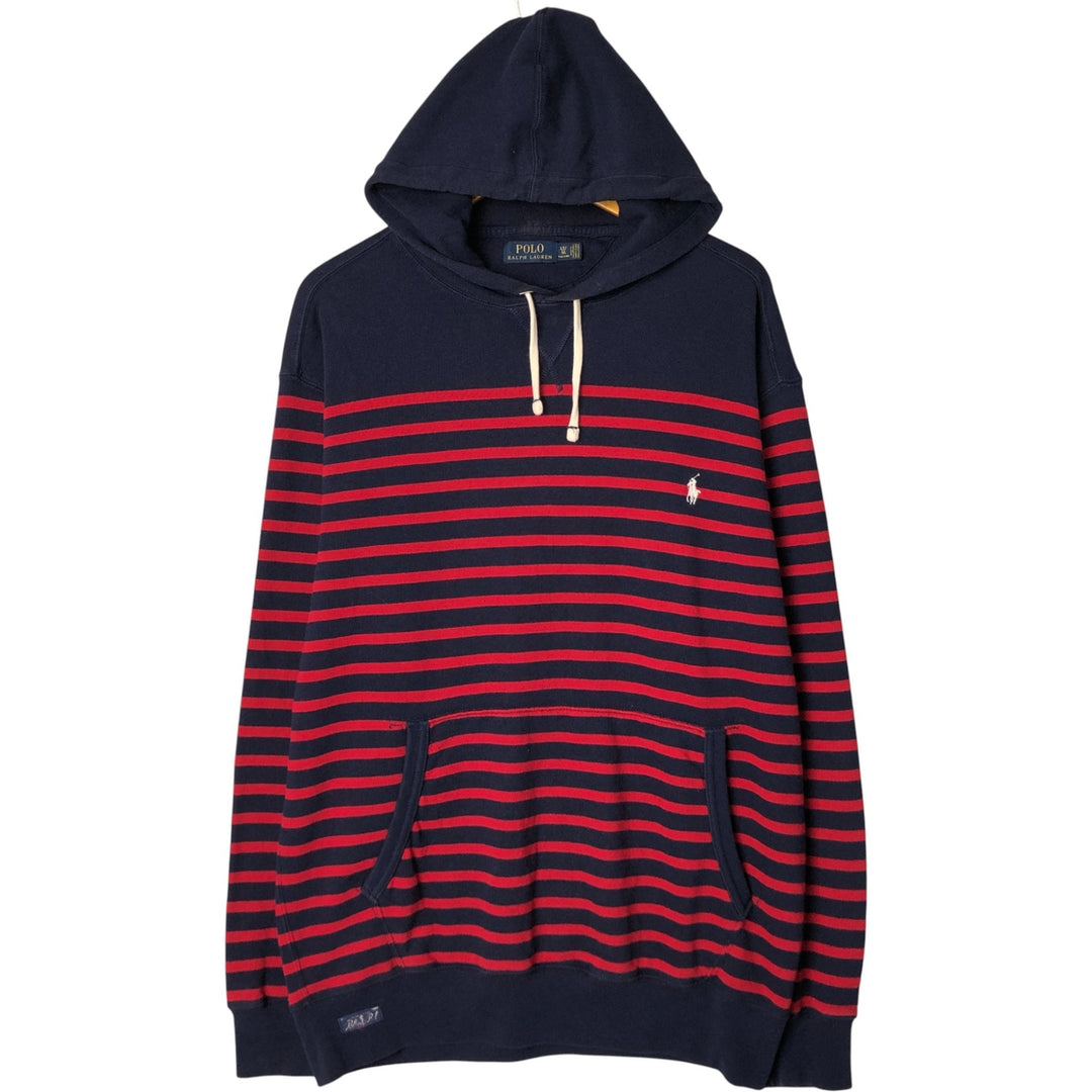 Ralph Lauren POLO RALPH LAUREN Striped Pattern Sweat Pullover Hoodie Men's L size cotton navy blue type Vintage Second Hand