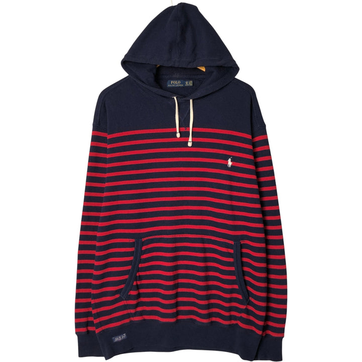 Ralph Lauren POLO RALPH LAUREN Striped Pattern Sweat Pullover Hoodie Men's L size cotton navy blue type Vintage Second Hand