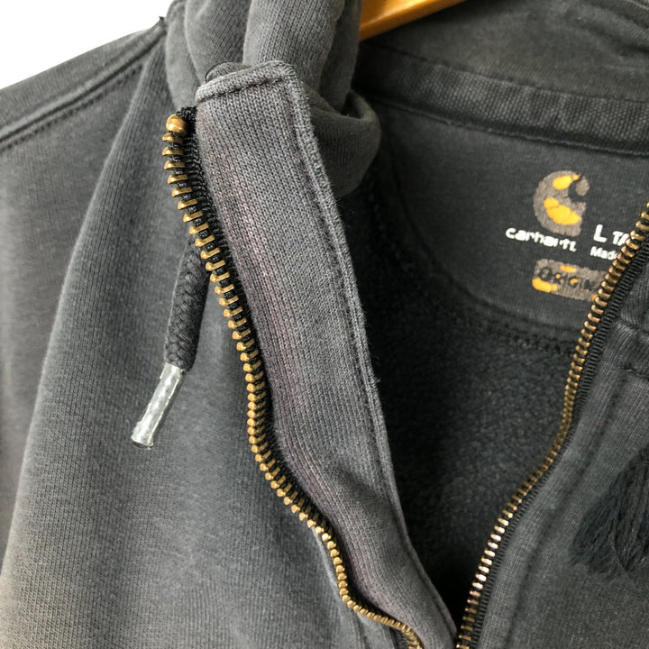 Carhartt ORIGINAL FIT sweatshirt half zip hoodie, men's size L cotton Charcoal Vintage Second Hand