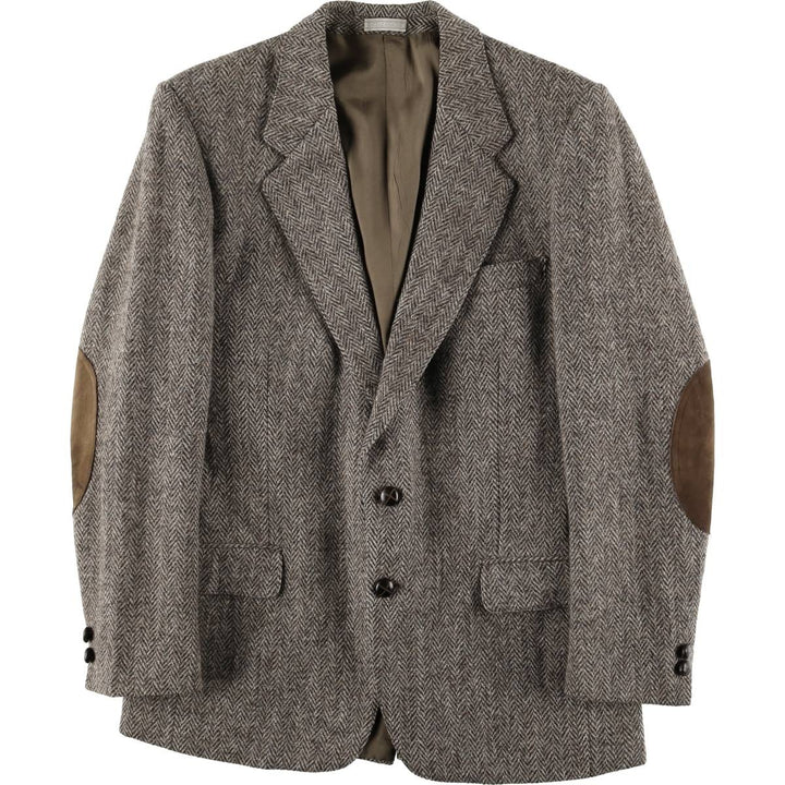 TIP TOP Leishman Harris Tweed Herringbone Wool Tailored Jacket, Made in Canada, Men's Size Medium wool gray type Vintage Second Hand