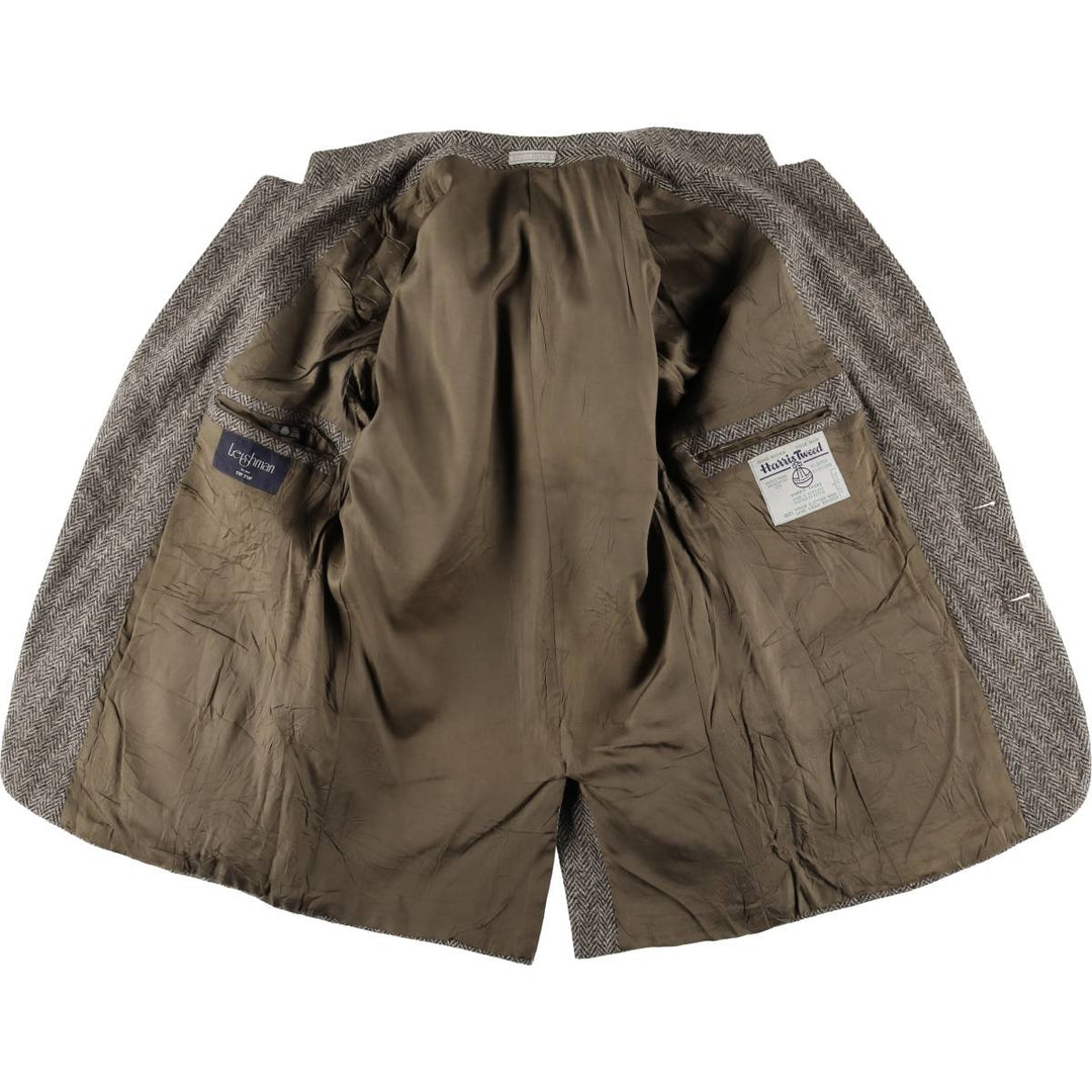 TIP TOP Leishman Harris Tweed Herringbone Wool Tailored Jacket, Made in Canada, Men's Size Medium wool gray type Vintage Second Hand