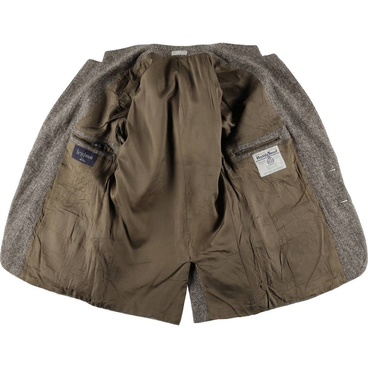 TIP TOP Leishman Harris Tweed Herringbone Wool Tailored Jacket, Made in Canada, Men's Size Medium wool gray type Vintage Second Hand