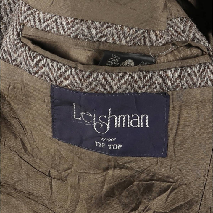 TIP TOP Leishman Harris Tweed Herringbone Wool Tailored Jacket, Made in Canada, Men's Size Medium wool gray type Vintage Second Hand